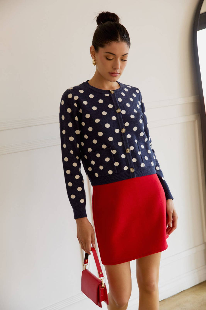 Torry Navy and White Polka Dot Sweater Cardigan
