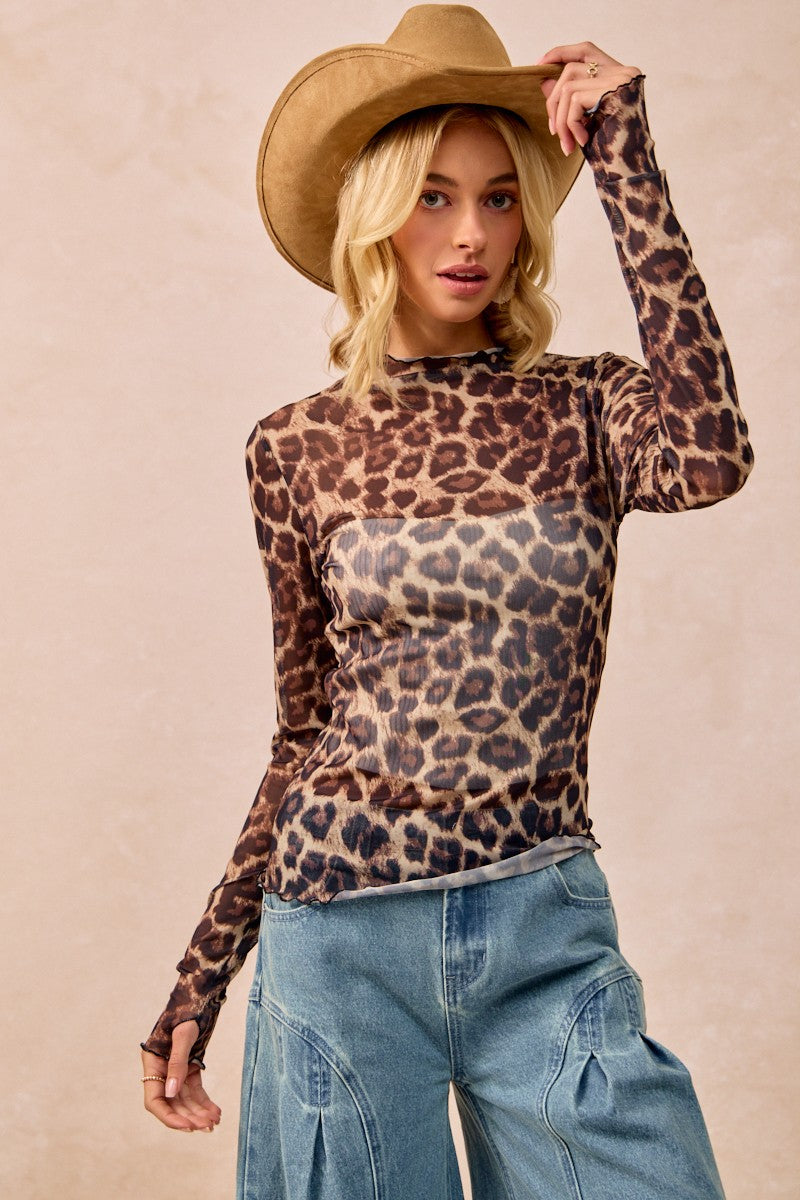 Rachel Mesh Leopard Print Top