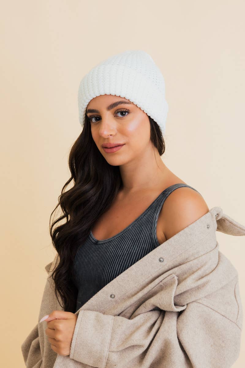 Toasty Waffle Puff Beanie in Ivory