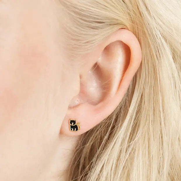 Cat and Kitten Stud Earrings in Gold