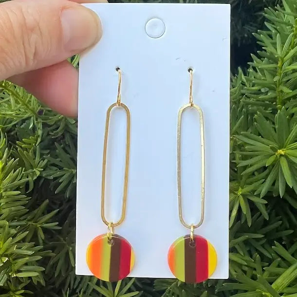 Retro Fall Striped Disc Earrings