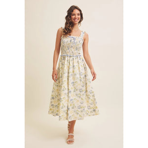 Lyndsi Floral Smocked Midi Dress With Bow