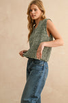 Two Tone Chenille Vest in Olive and White by Miou Muse