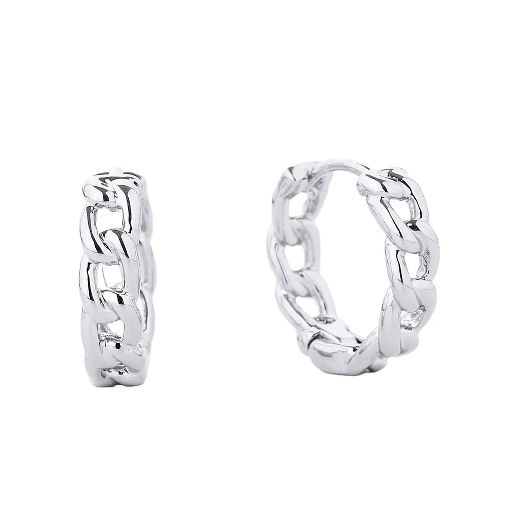 14k Gold Dipped Link Hoop Earrings in White Gold