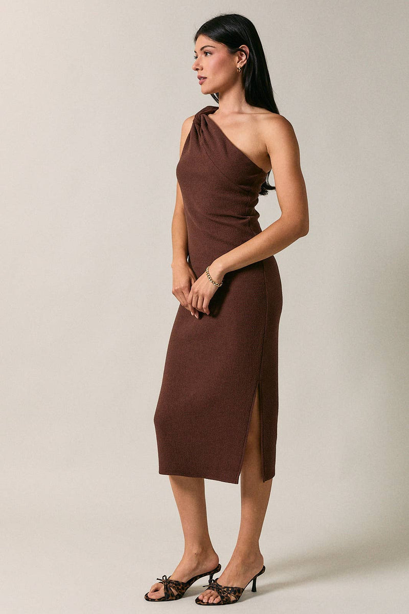 brown one shoulder midi dress Asymmetric – Polka Dots Boutique Size:UK L