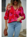 Two Tone Strawberry Knit Button Cardigan