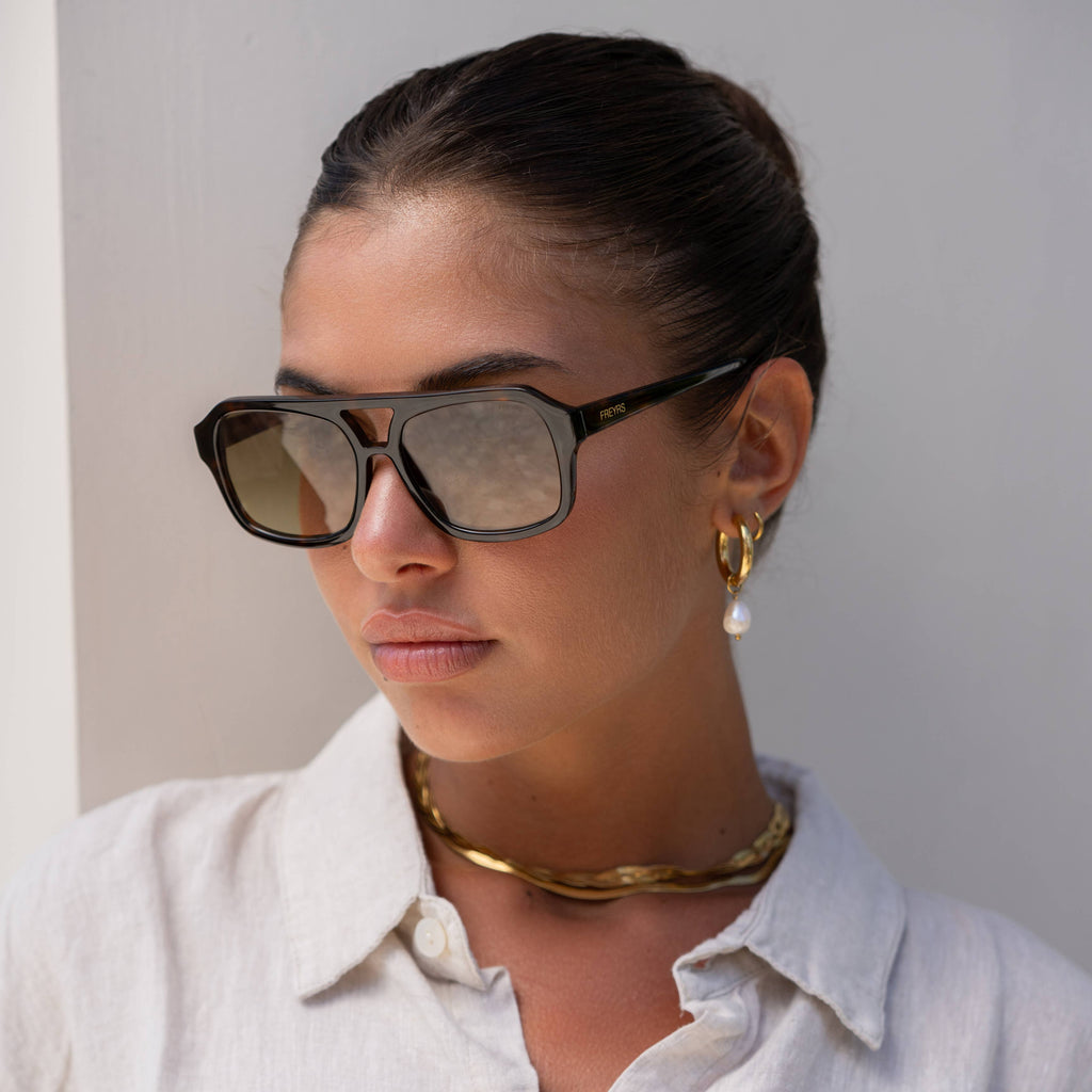 Freyrs Eyewear Havana Acetate Aviator Sunglasses: Dark Tortoise
