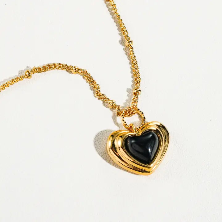 Girona 18K Gold Plated Petite Heart Necklace in Black