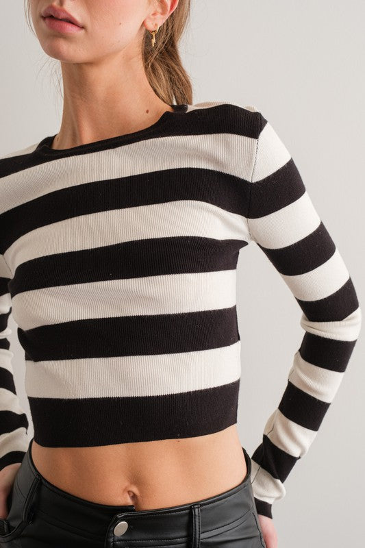 Daisy slim Fit Crop Length Striped Knit Top