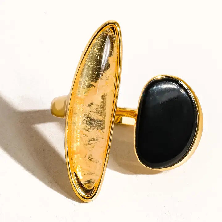 Christophe 18K Gold Vintage Black Agate Stone Ring