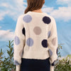 Megan Polka Dot Crewneck Sweater in Bright Ivory and Blue