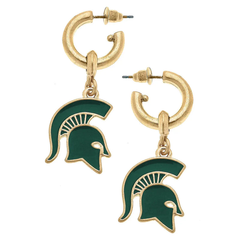 Michigan State University Spartans Enamel Drop Hoop Earrings