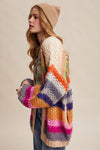 Evelyn Rainbow Crochet Open Cardigan in Cream Multi
