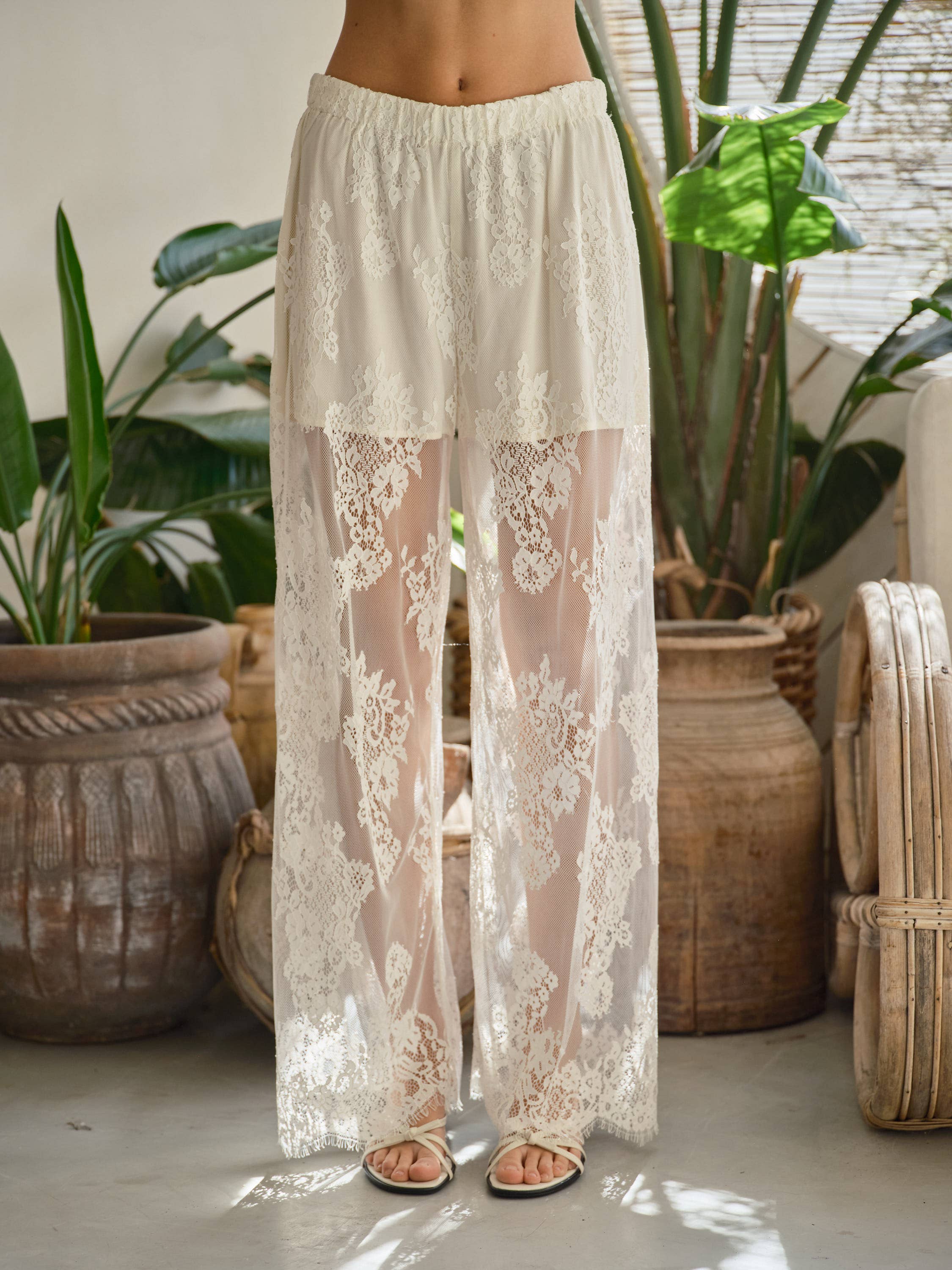 Lace Pants With Shorts Lining in Off White by Aaron & Amber