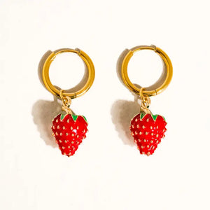 Strawberry 18K Gold Plated Hoop Earring
