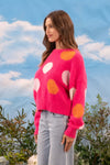 Megan Polka Dot Crewneck Sweater in Bright Pink