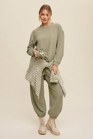 Waffle Knit Long Sleeve Lounge Set