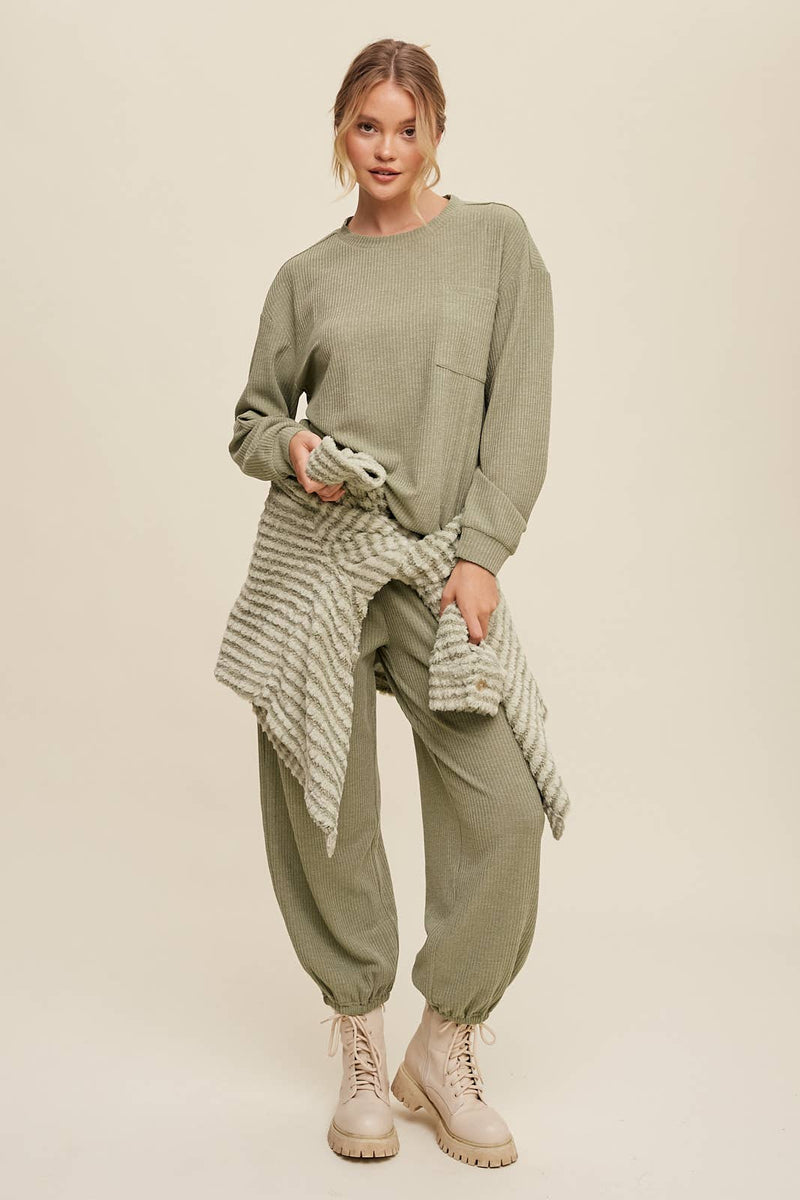 Waffle Knit Long Sleeve Lounge Set