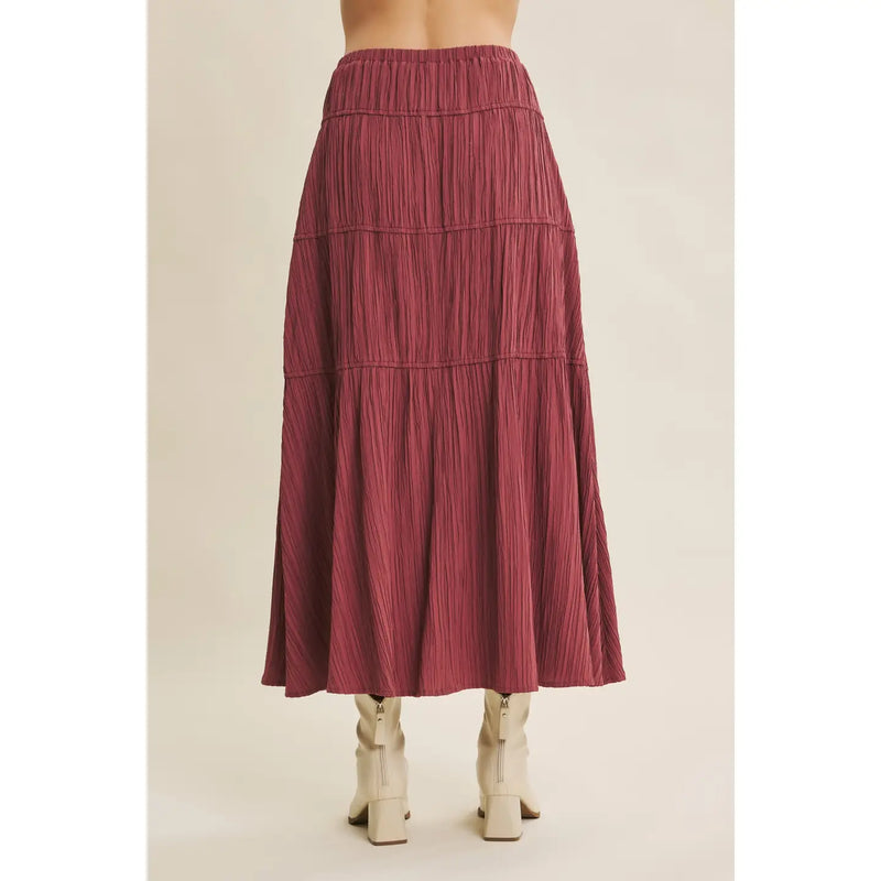 Penelope Graceful Midi Skirt With Side Slit and Bow in Raspberry Truffle