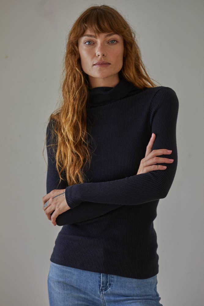 By Together Ribbed Turtleneck in Black