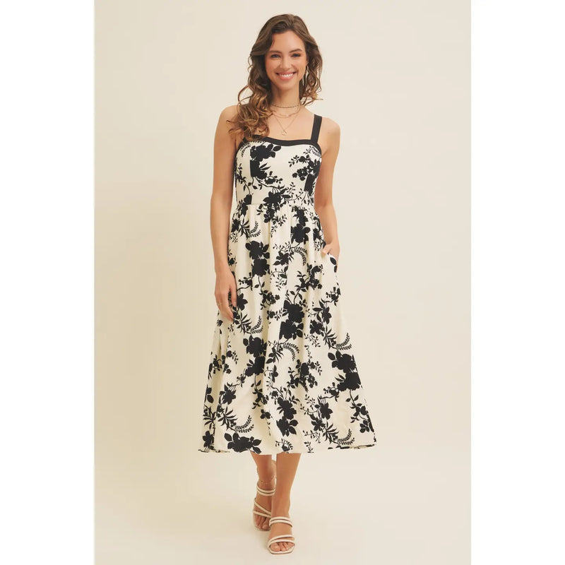 Bethany Floral Print Jacquard Midi Dress With Pockets by In February