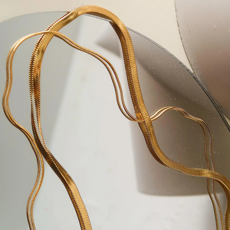Jean 18K Gold Layered Flat Snake Chain Necklace