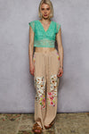 Double Gauze Contrast Floral Knee Patch Pants by POL