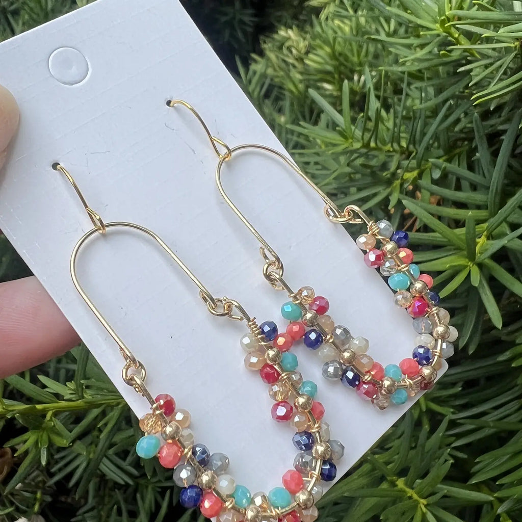 Multi-Color Beaded Oval Drop Earrings