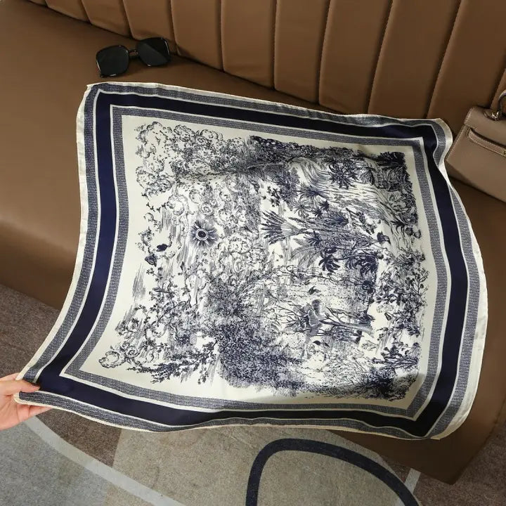 Large Floral Toile Print Bandana Scarf