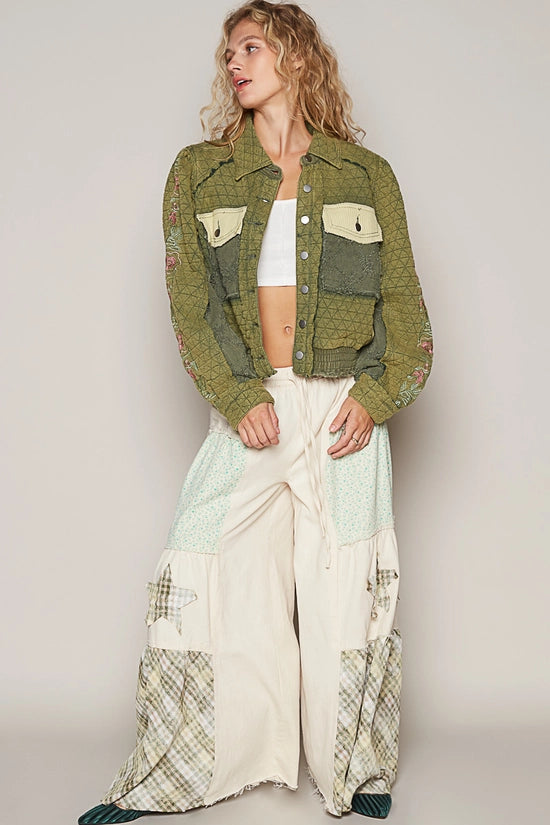 Paige Vintage Washed Embroidered Sleeve Quilted Cotton Jacket by POL