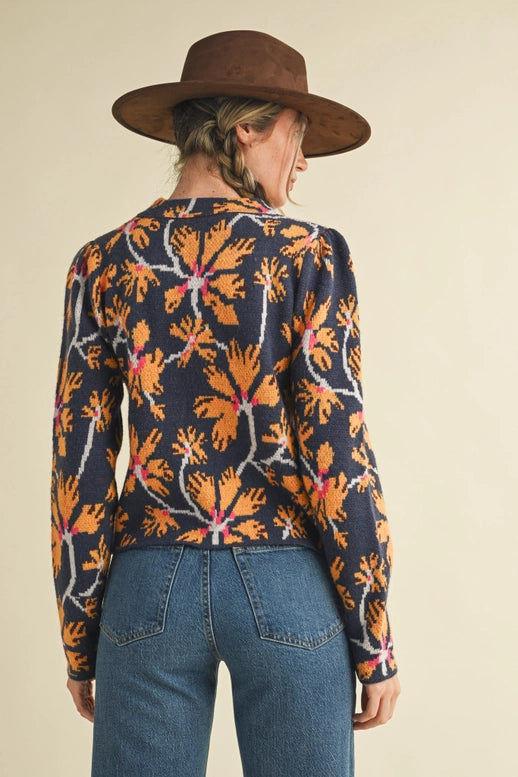 Mandy Navy Floral Mock Neck Sweater by &Merci