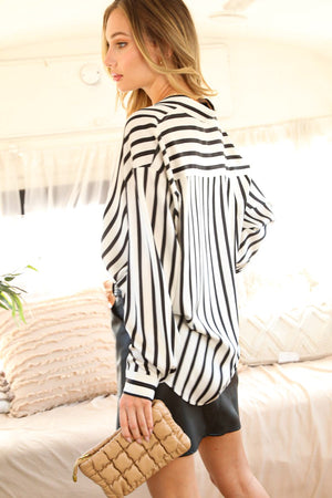 Brenda Vertical Striped Satin Blouse