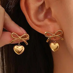 Bow Heart Earrings With Anti-Tarnish 18k Plated