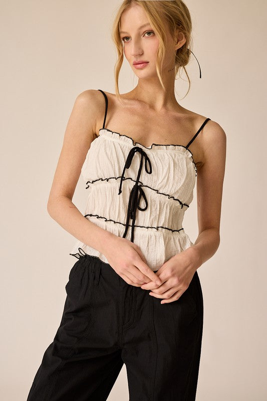 Hayden Contrast Tie Front Ruffle Top