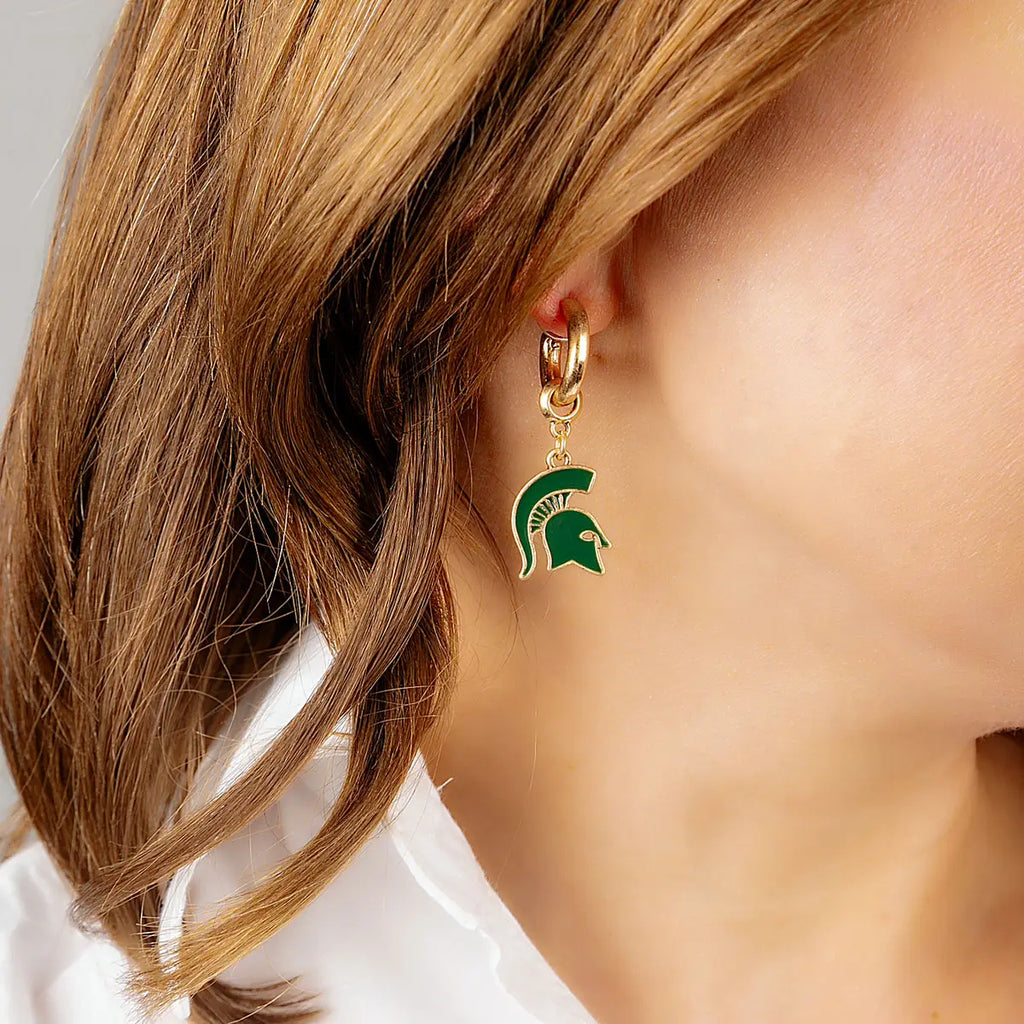 Michigan State University Spartans Enamel Drop Hoop Earrings