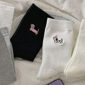 Dog Half Crew Socks in Black or White