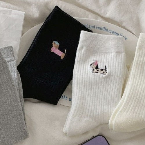 Dog Half Crew Socks in Black or White