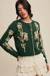 Embroidered Floral Knit Cardigan in Green
