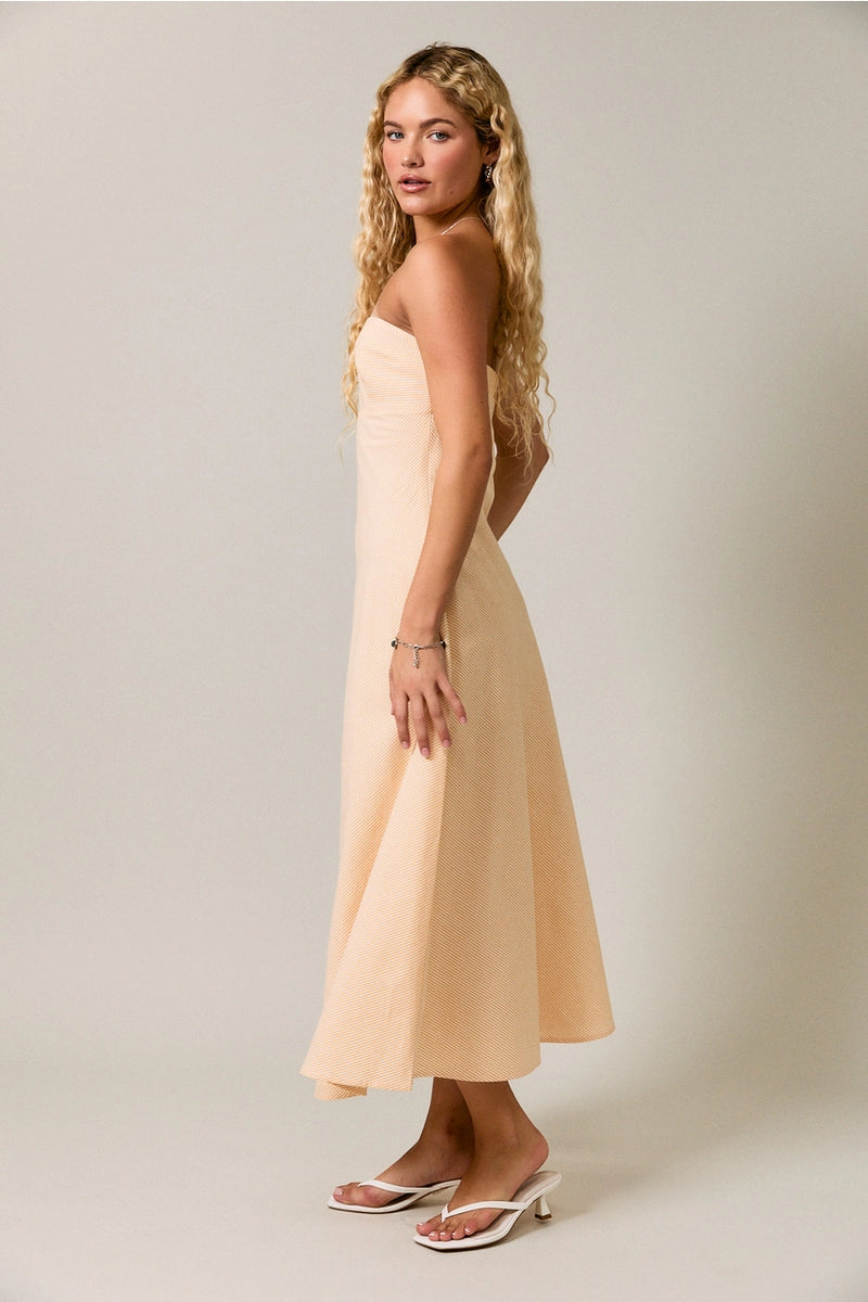strapless midi fit and flare dress Don't Lose Hope S / Yellow-White SCH003843_G_XL Lined 100% polyester Dry Women's Maxi Dresses - Length:L-34