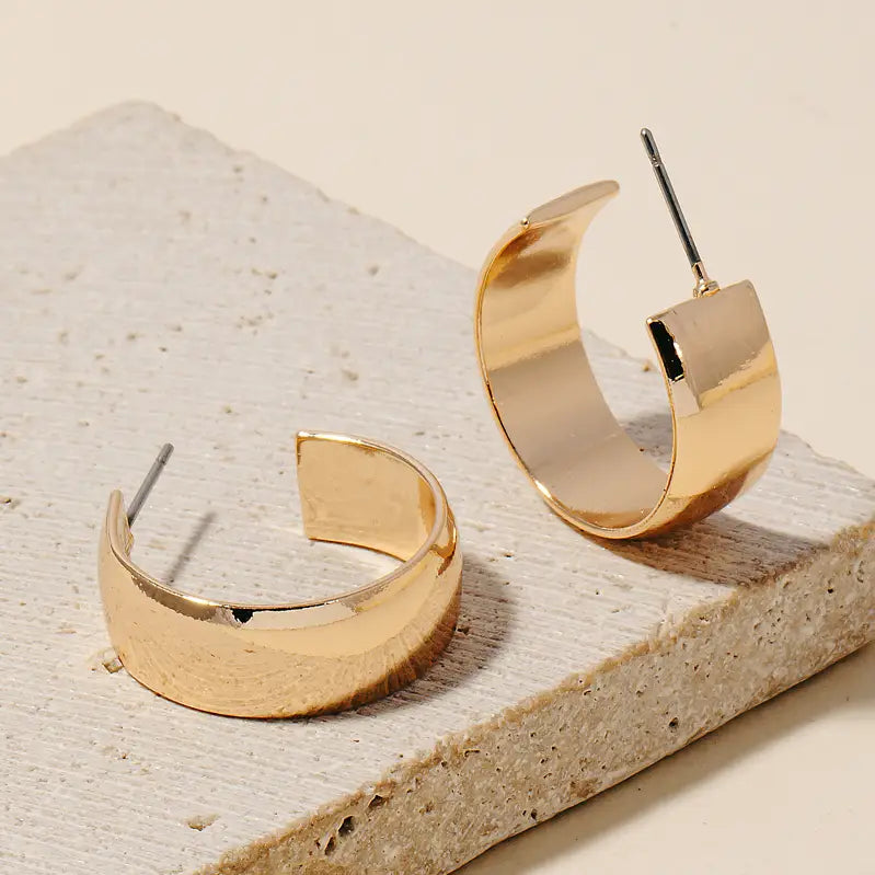 Wide Metallic Hoop Earrings in Gold