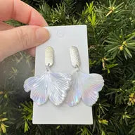 Iridescent Ginkgo Leaf Earrings Handmade