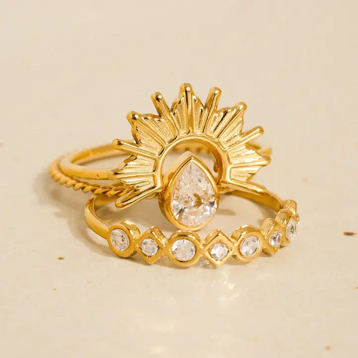 Francoise 18K Gold Non-Tarnish Sun Stone CZ Layered Ring