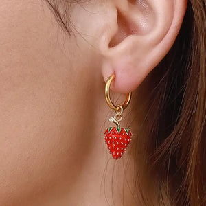 Strawberry 18K Gold Plated Hoop Earring