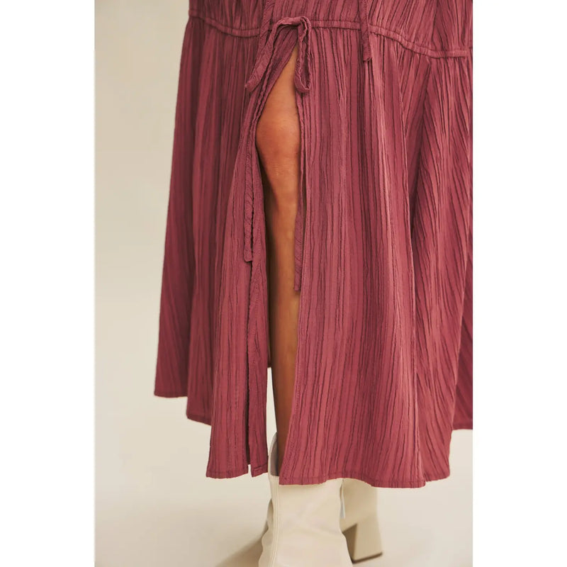 Penelope Graceful Midi Skirt With Side Slit and Bow in Raspberry Truffle