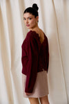 Rita Back Lace Trim Long Sleeve Sweater in Wine