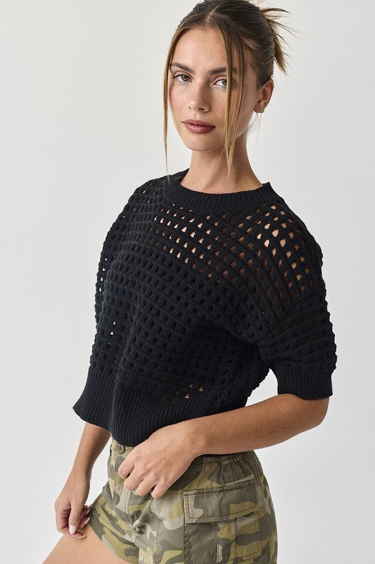 Alina Cropped Crochet Top in Black