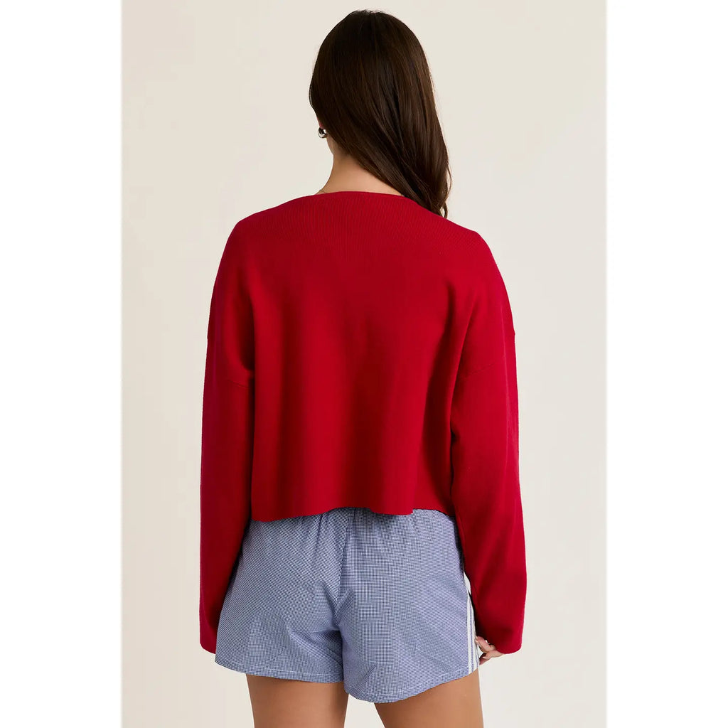 Melissa Round Neck Button Cardigan in Red