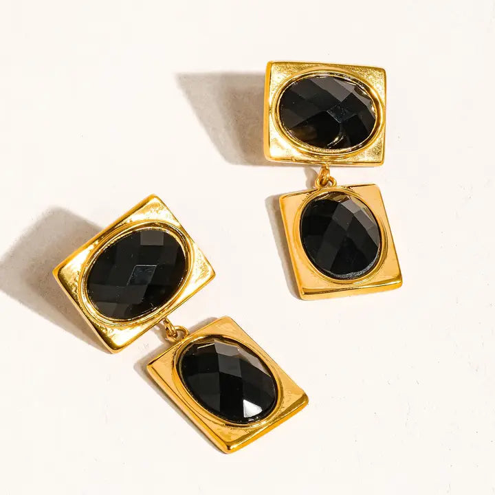 Chance 18K Gold Non-Tarnish Square Stone Earring