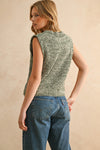 Two Tone Chenille Vest in Olive and White by Miou Muse