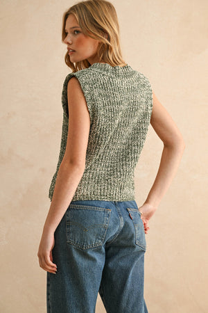 Two Tone Chenille Vest in Olive and White by Miou Muse